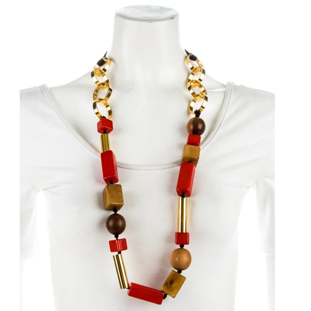 MARNI Resin, Wood & Ribbon Collar Necklace